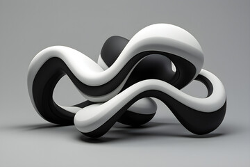 Poster - abstract black and white shape against gray background, 3d illustration. smooth shape 3d rendering ,