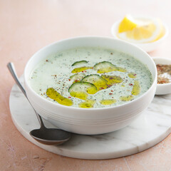 Canvas Print - Homemade cold yogurt soup with cucumber