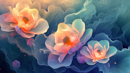 Poster - Abstract floral background. Digital painting.