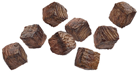 Wall Mural - grilled beef cubes isolated on white background