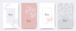 Floral background. Elegant pattern with spring blooming branches and flowers in pastel gray and pink colors. Editable vector template for social media post, card, cover, wedding invitation, poster