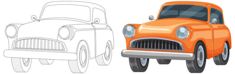 Wall Mural - From sketch to colorful vector car illustration