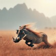 Warthog sprints across grassy savannah
