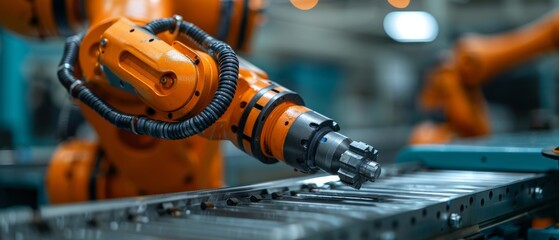 Leinwandbilder - An engineer manager checks and controls automation robot arms machines in an intelligent factory industrial on a real-time monitoring system. Welding robots and digital manufacturing operations are