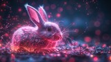 Fototapeta Panele - An easter greeting card design with a bunny and an easter egg in a digital tech style. Futuristic modern illustration with a light effect.