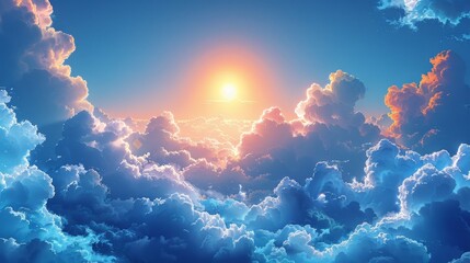 Canvas Print - Background with a clear sky and clouds. Template for summer products.