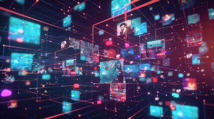 Aufkleber - Concept of digital contents, social networking services, streaming videos and NFT tokens, which are non-fungible.