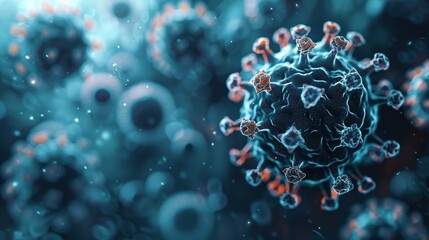 Aufkleber - Modern of Coronavirus futuristic 3D model on blue background. Abstract polygonal design of COVID-19 virus. Microorganism, type of pathogenic microflora.