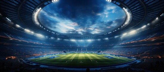 football stadium with bright lights and fans