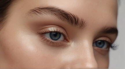 Close up of beautiful woman's blue eyes with eyelash and brow lift.	