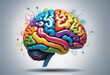 Illustration of a human brain with colorful and imaginative design elements. Representing creativity, innovation, imagination, and ideation for artistic and knowledge colorful background