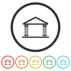 Sticker - Bank building icon. Set icons in color circle buttons