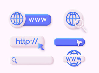 Poster - Www icons collection. Internet icon. Www search bar icon. Address and navigation bar icon. 3D Web Vector Illustrations.