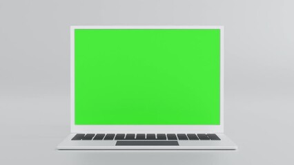 Wall Mural - laptop computer notebook spin around and open to show green screen display, application website prom