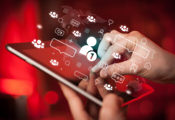 Aufkleber - Close-up of a hand using tablet, social media concept