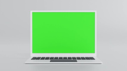Wall Mural - laptop open to show green screen and zoom close up display, application website presentation, 3d ren