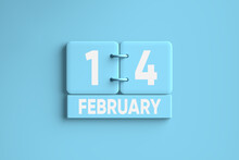 Blue Calendar With February 14 Valentines Day Of The Year 2024 On Blue Background.