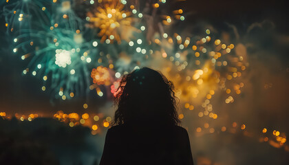 Poster - A man is standing in front of a fireworks display