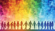 Group of anonymous silhouette people with rainbow colors, Priday Day, LGBTQ community support