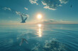 calm body of water reflecting the serene sky above. In the distance. AI generative