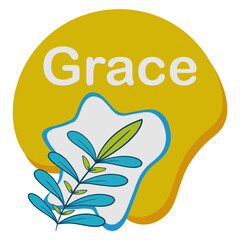 Wall Mural - Grace Yellow Blue Green Foliage Leaves Random Blob Shape Text