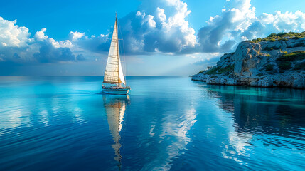 Wall Mural - A sailboat in the sea