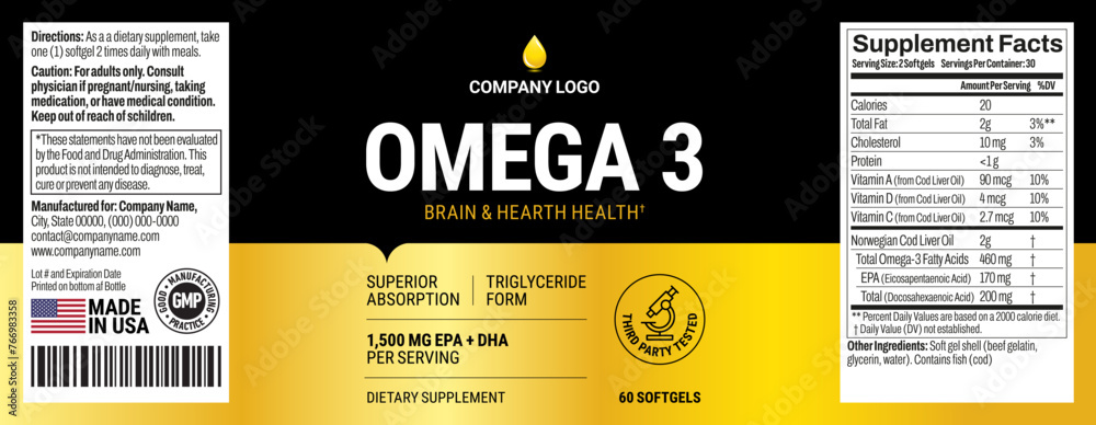 Omega 3 Softgels Bottle Label Vector Packaging Stock Vector Adobe Stock