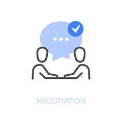 Poster - Simple visualised negotiation icon symbol with two people in discussion with positive conclusion.