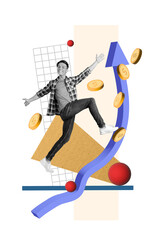 Sticker - Photo sketch graphics collage artwork picture of excited guy earning money achieving success isolated drawing background