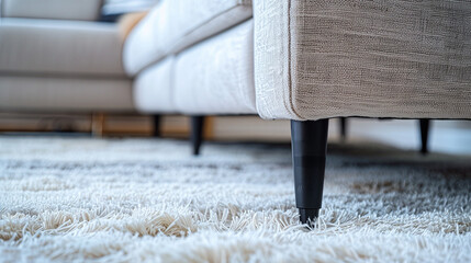 Wall Mural - A white couch with black legs sits on a white carpet