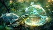 Magical Tortoise: Clear Shell Housing Ethereal Fairies in Midst of Flight