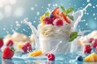 Fresh yogurt with berries and fruit splash