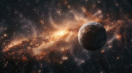 Poster - The vast universe, with nebulae in the background, and a planet nearby. Generative AI.