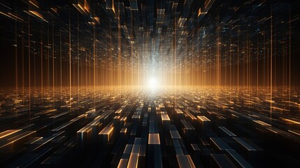 Poster - A dramatic convergence of golden data lines, suggestive of a high-speed information exchange, a fitting metaphor for the rush of the digital age, not designed for textual content.