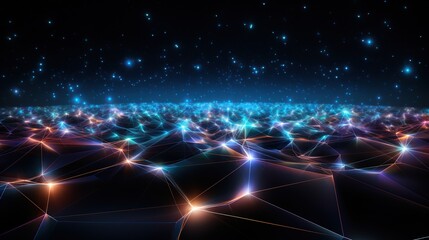 Poster - An expanse of interconnected luminous points resembles a neural network against the cosmic backdrop, symbolizing vast data networks, fitting for visuals on AI and machine learning