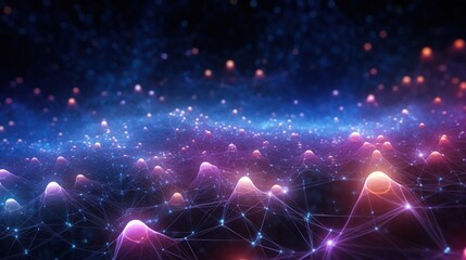 Poster - Illustrating a network of glowing synaptic peaks in a cosmic setting, this image evokes the complexity of neural networks and data processing