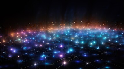 Poster - Showcasing a neon pulse through a network, this image is imbued with a sense of energy and digital life, ideal for concepts in cyber technology and network management