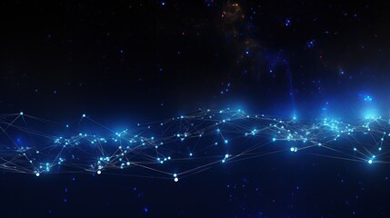 Poster - This dynamic digital visualization of interconnected nodes against the backdrop of space represents the synapse-like connections of a stellar network