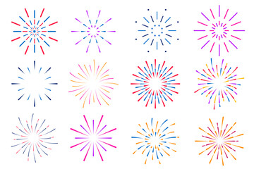 Wall Mural - set of isolated holiday fireworks on a white background. flat vector illustration