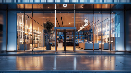 Poster - Fashion storefront, The storefront features a modern design with a minimalist entrance. Generative AI.
