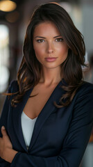 Wall Mural - Portrait of a beautiful brunette woman in a business suit.