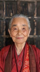 Poster - A Buddhist kindhearted old lady practitioner 