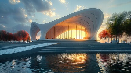 Aufkleber - Tent structure roof for round modern outdoor Amphitheater. Generative AI.