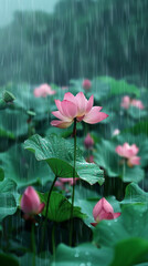 Canvas Print - A lotus, rain, healing, realistic landscape photos