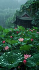 Canvas Print - A lotus, rain, healing, realistic landscape photos