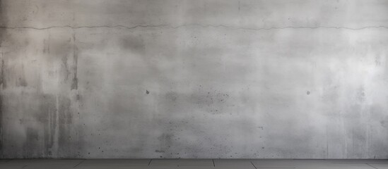 Poster - A rectangular room with concrete walls and floors in monochrome shades. The flooring is made of composite materials resembling wood with a subtle pattern