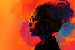 abstract art a single female profile set against a blend of warm and cool hues