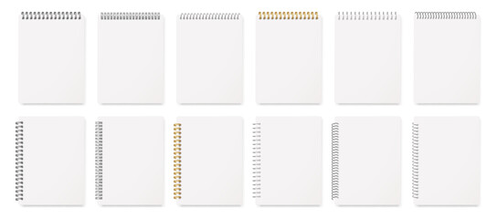 Aufkleber - Blank pages of notebook or diary, isolated set of notepads with spiral binder. Vector realistic stationery for school, office or university. Taking notes, sketchbook or worksheet, empty organizer