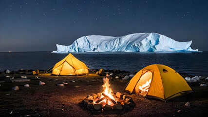 Wall Mural - Camping by the sea at night in the Arctic Circle