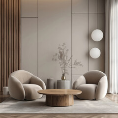 Sticker - modern living room interior with armchair and coffee table 